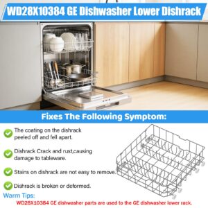 UPGRADED WD28X10384 Lower Rack Compatible with GE Dishwasher Rack Parts,WD28X10384 WD28X10165 WD28X10309 WD28X10166 GLD4560V00SS GLD4500N10BB GE Dishwasher Bottom Rack Replacement Parts with Wheels