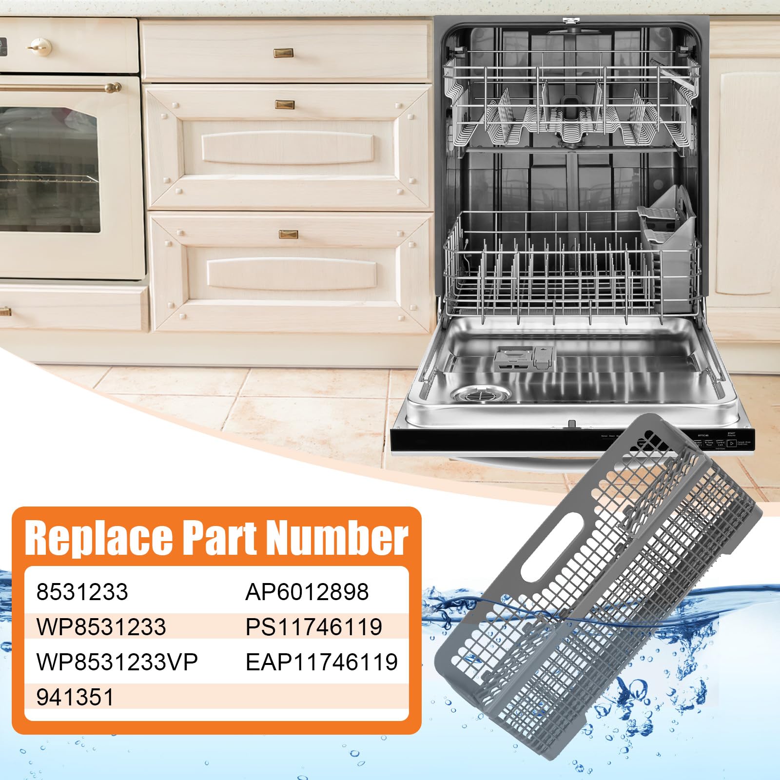 UPGRADED 8531233 WP8531233 Dishwasher Silverware Basket For Whirlpool Kenmore Kitchenaid Dishwasher Silverware Basket Replacement Kitchen Aid Dishwasher Utensil Basket Universal Holder Dishwasher Rack - Image 4