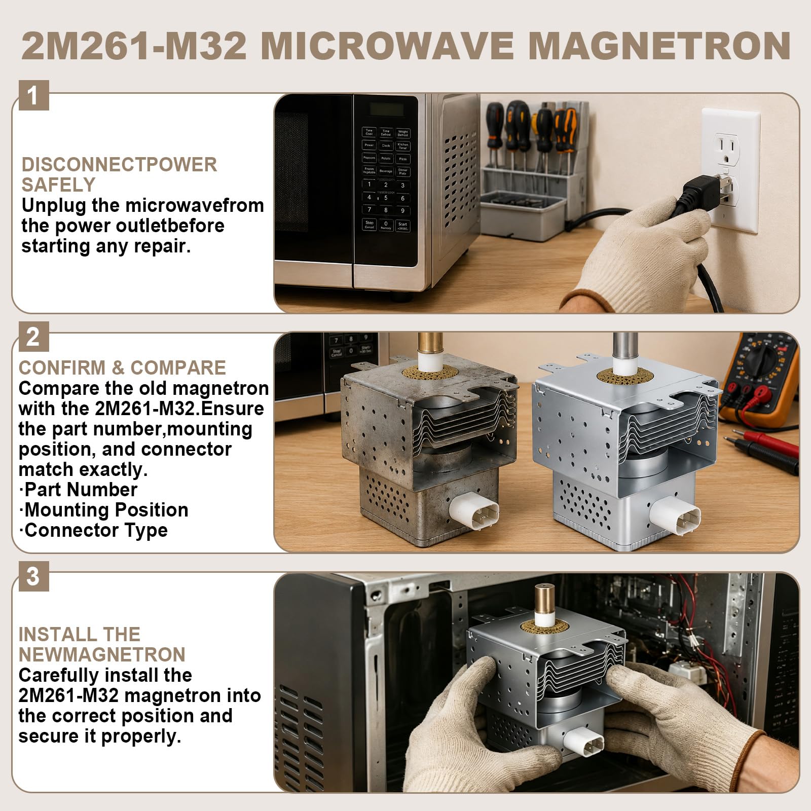2M261-M32 Magnetron Compatible with Panasonic Whirlpool LG Microwave Oven
