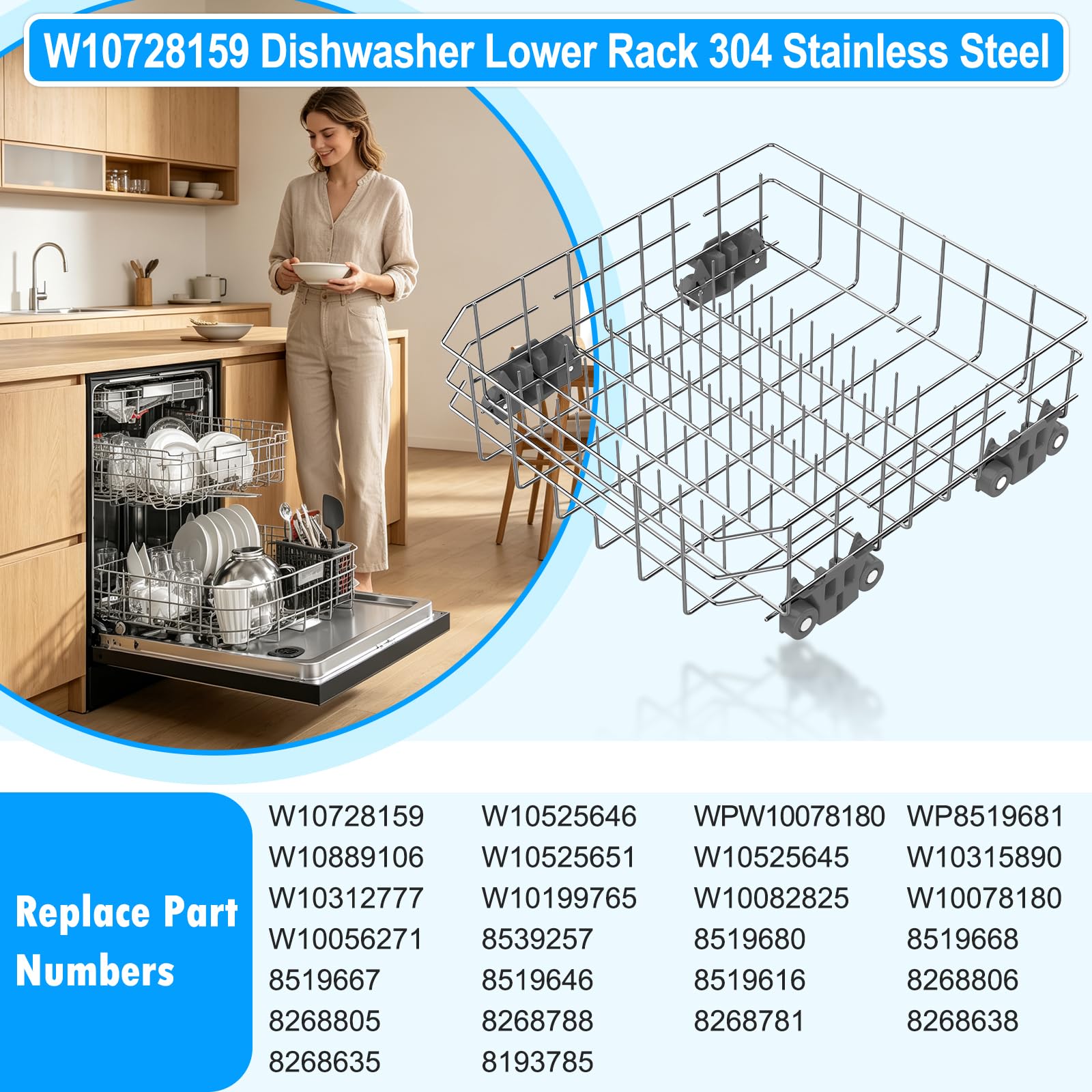 Upgraded W10728159 Dishwasher Lower Rack Replacement for Kitchenaid Maytag