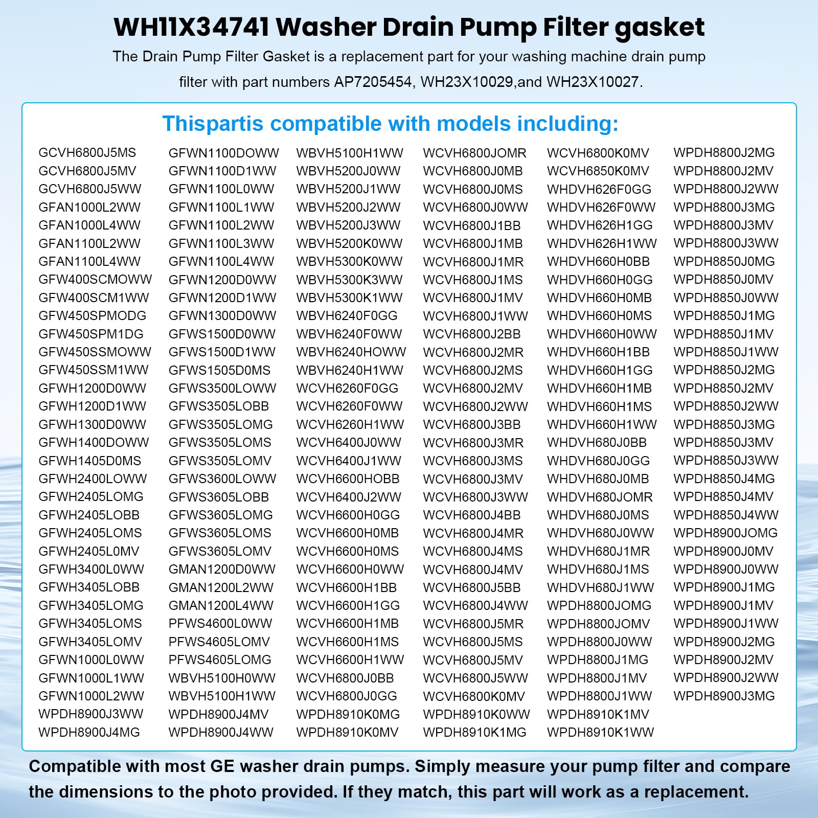 WH11X34741 Washer Drain Pump Filter gasket