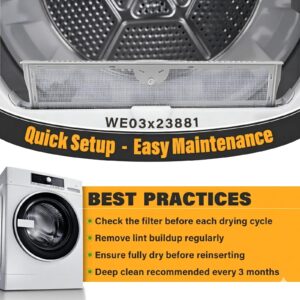WE03X23881 Filter Replacement for GE Dryer Lint Trap Replacement with Cleaning Brush for GE GTD65EBSJ3WS GTD33EASK0WW GTD42EASJ2WW GTD42GASJ2WW GTD45EASJ2WS Replaces PS11763056 Trap Screen 2 Packs