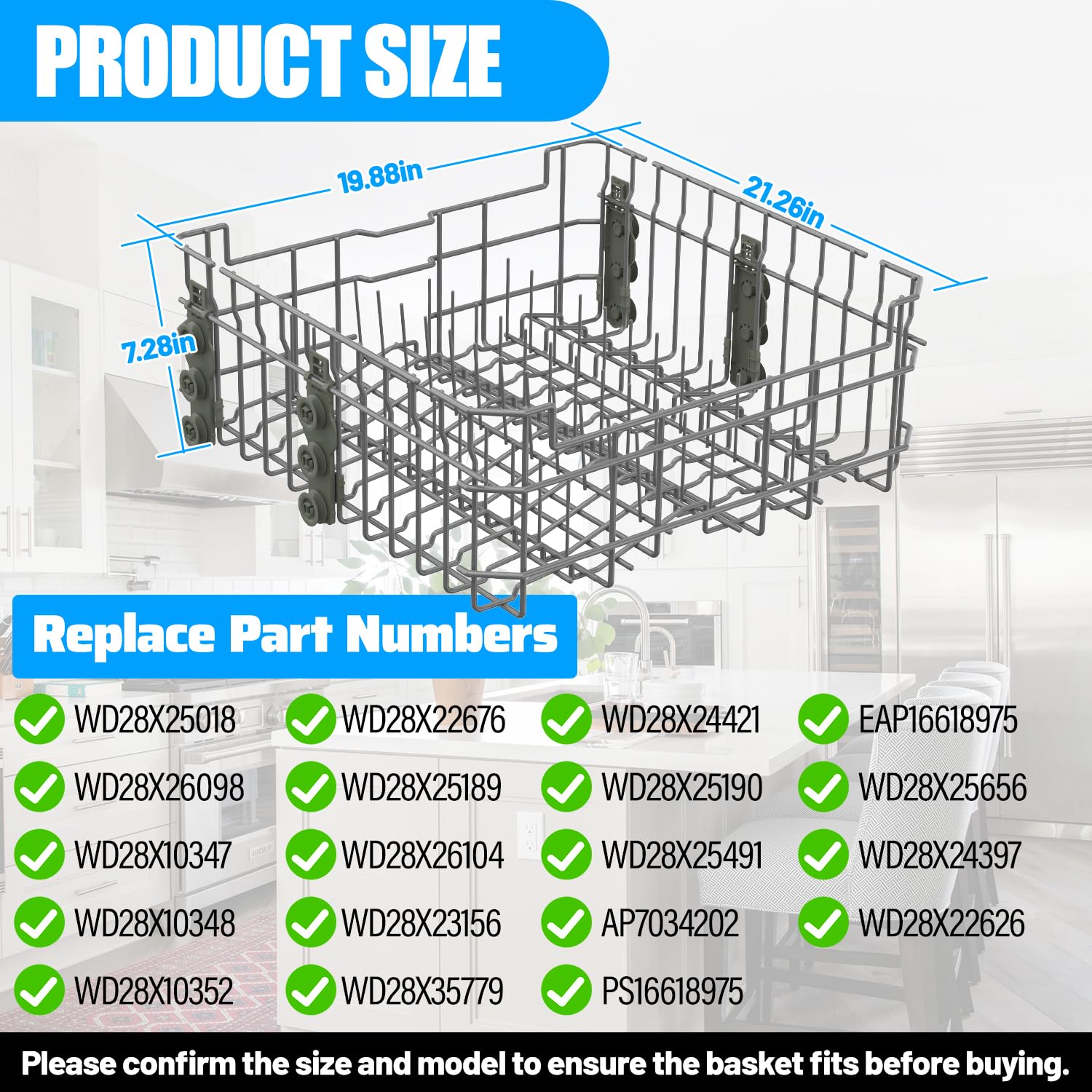 Upgraded WD28X35779 Dishwasher Upper Rack Compatible with GE Dishwasher Rack Replacement WD28X30219 GDF510PSR3SS GDF510PSM0SS GDF535PSR0SS GDT550HSD4SS GE Dishwasher Parts Top Rack Tray With Wheels - Image 3
