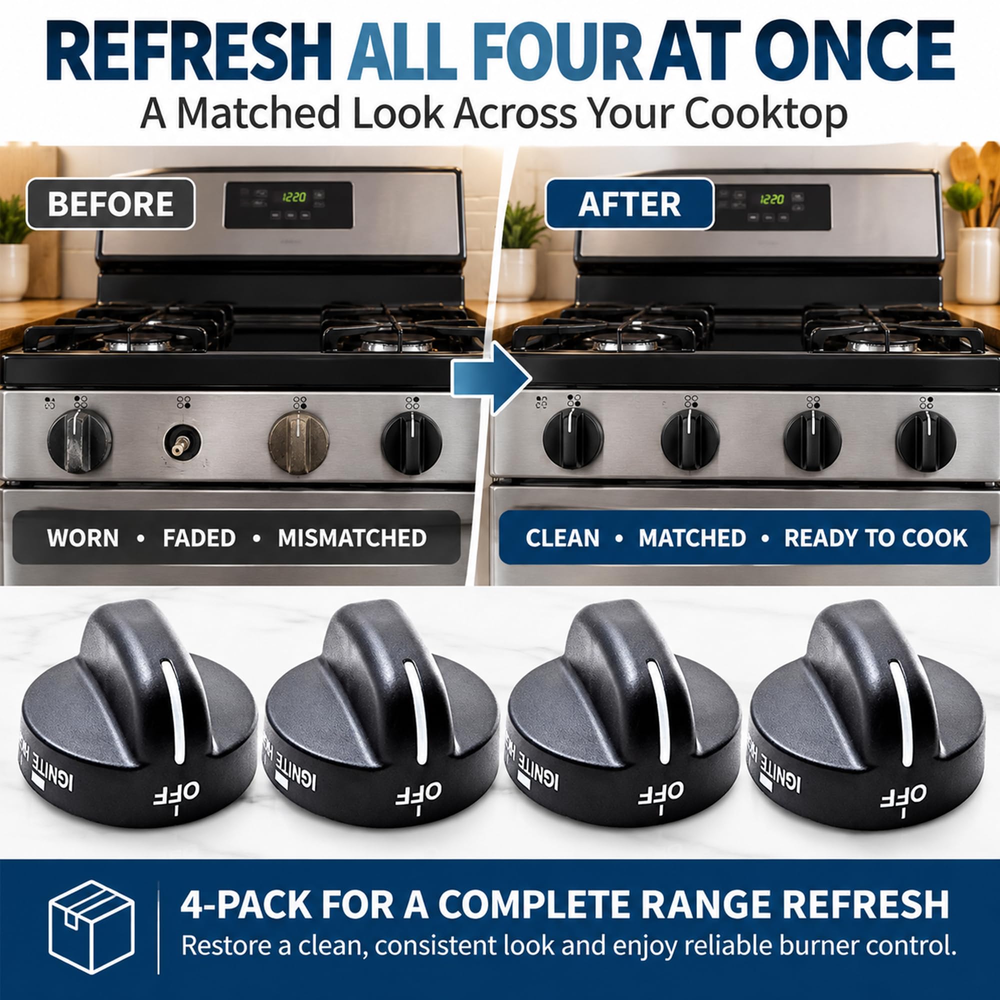 4Pcs 8273103 Gas Range Burner Knob Black Replacement Part Fit for Whirlpool Range Stove, Replaces AP6012363, 8273107, 8273111, ER8273103, Not Universal - Image 8