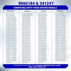 BlueStars 8066184 Dryer Motor Pulley 341241 Dryer Drum Belt - Compatible with Whirlpool Maytag Kenmore Dryers - Replaces PS11744884 W10290525 WP8066184VP AP6011686 LER4634EQ2 LEQ8000KQ0 MEDC215EW1