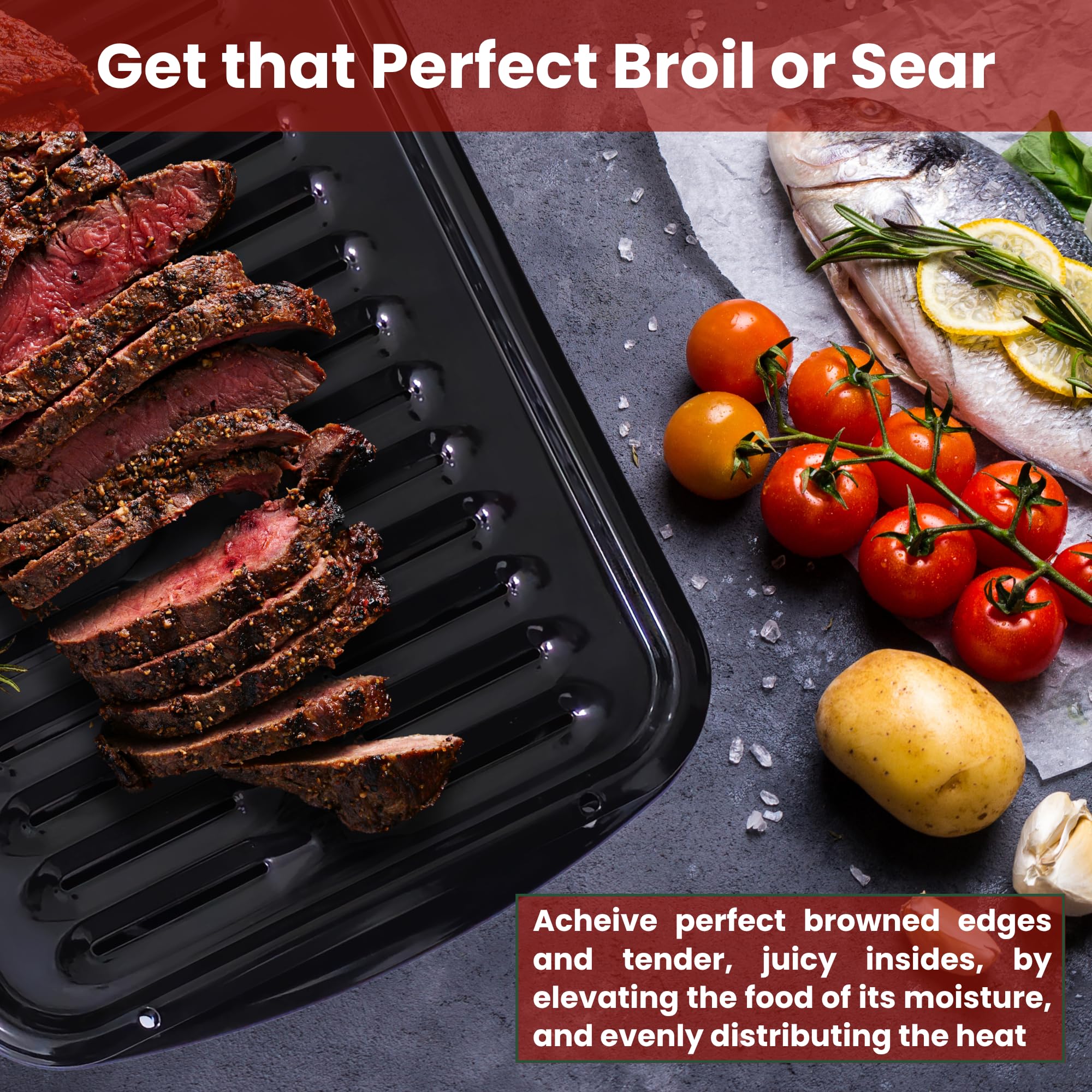 Broiler Pan for Oven Nonstick 16.75” x 13” Porcelain Nonstick Coated - Broiling Pan for Oven Withstands Heat up to 550° F - Heavy Duty Broil Pans and Rack Circulates Heat and Drains Fat (Black) - Image 7