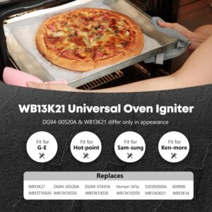 WB13K21 xl44 Gas Oven Igniter Replacement Fit for G-E xl44 Sam-sung Hot-point Ken-more Gas Range, Universal Oven Igniter Replaces DG94-00520A IG9998 WB13T10045 WB13K10026 Norton 501a by Fetechmate
