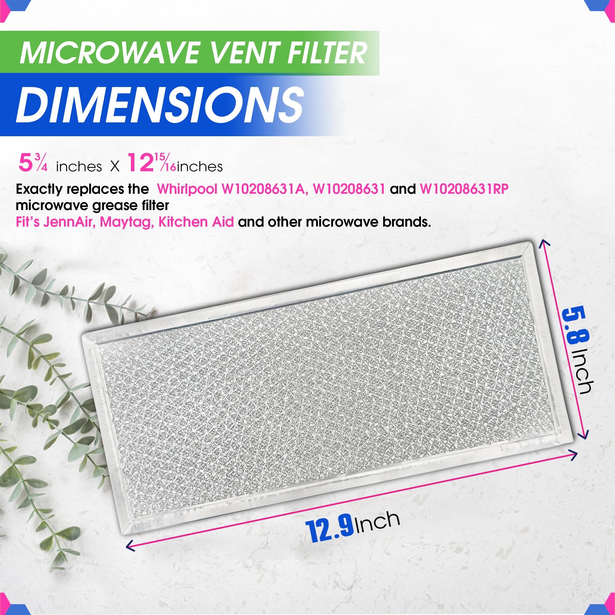 Bagean Microwave Filter 5.8"x12.9" Fits Whirlpool W10208631A Grease Filters