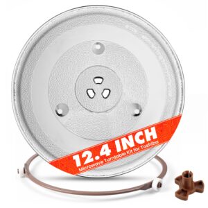 12.4" Toshiba Microwave Turntable Glass Plate + Roller Ring + Coupler Feet Kit – Replacement for EM131A5C-BS / EM131A5C-SS / ML2-EC10SA(BS) / ML-EM45PIT(BS), Panasonic, Emerson & Frigidaire Microwaves