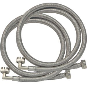 Eastman 5 ft Washing Machine Hose Connectors with Elbows, Pack of 2, 3/4 in FHT x 3/4 in FHT, Braided Stainless Steel, 41065