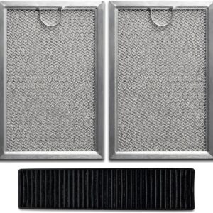 3-Pack Microwave Filter Set Fits for GE JVM7195SK6SS, PNM9216SK5SS, JVM7195EK5ES JNM7196DK5BB, JVM7195DK5WW, JNM7196SK6SS – Microwave Oven Grease & Charcoal Filter Replacement Part, Aluminum Mesh